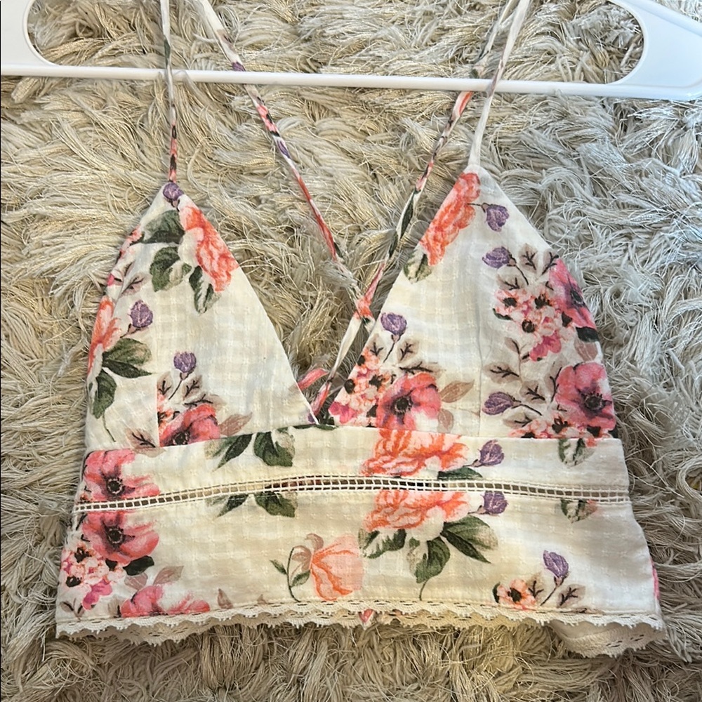 Zara Floral Tank Top with Lace Trim